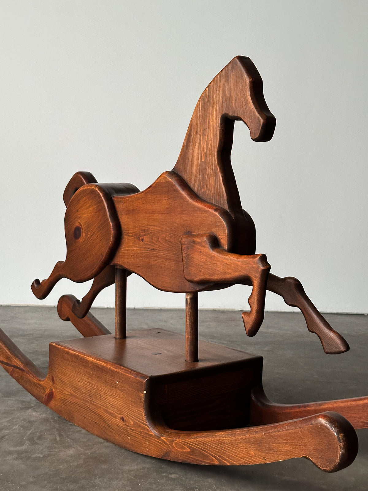 Handcrafted Mid-Century Sculptural Pine Rocking Horse