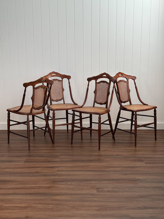 Antique Victorian French Cane Dining Chairs, Set of 4