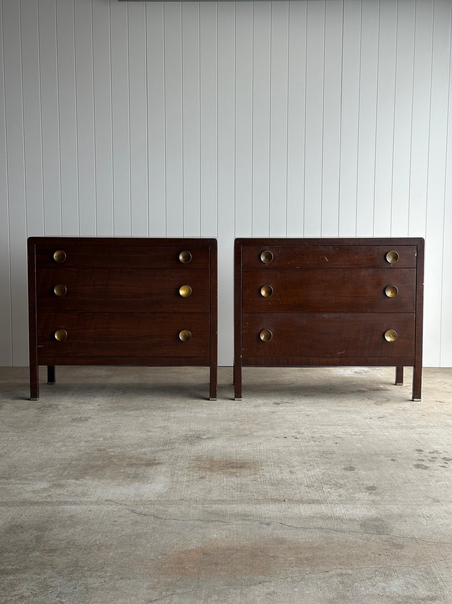 Vintage Norman Bel Geddes Steel Chest of Drawers With Mirror & Brass Pulls, C. 1930s
