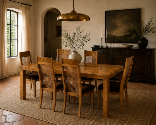Lane Burl Wood Extendable Parsons Dining Table in the Style of Milo Baughman, 1970s