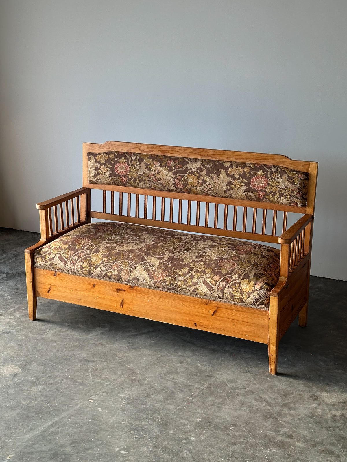 Pine Bench Fold-Out Daybed With Hidden Storage, Central Europe, 19th Century