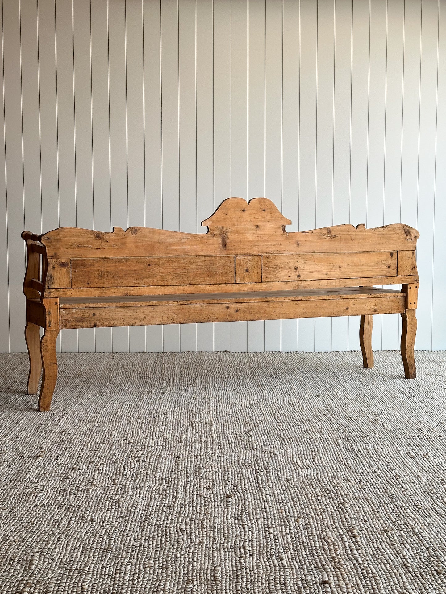 Antique Pine Primitive Folk Art Bench with Paneled Back