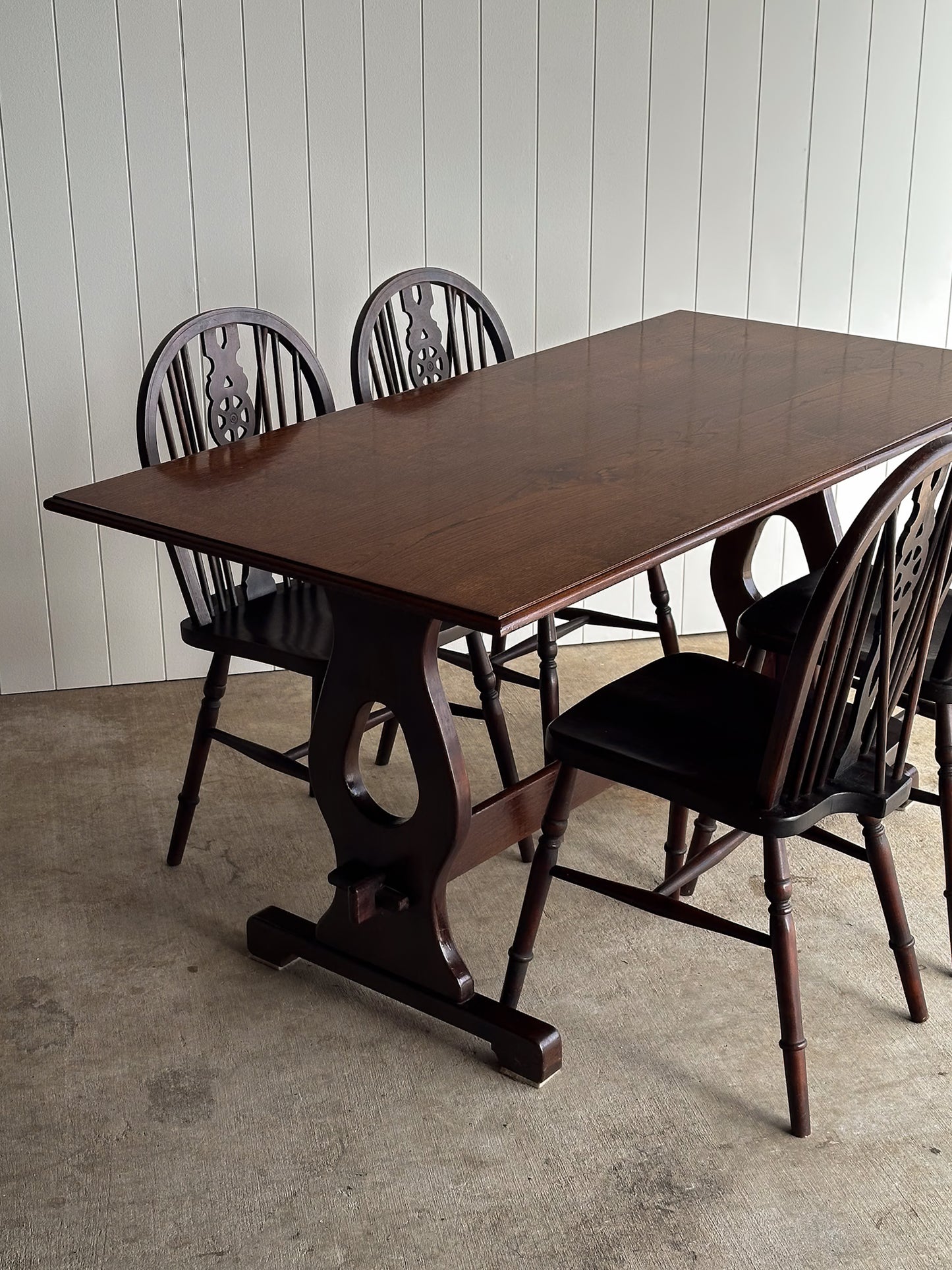 Vintage Old World Architectural Oak Trestle Dining Table