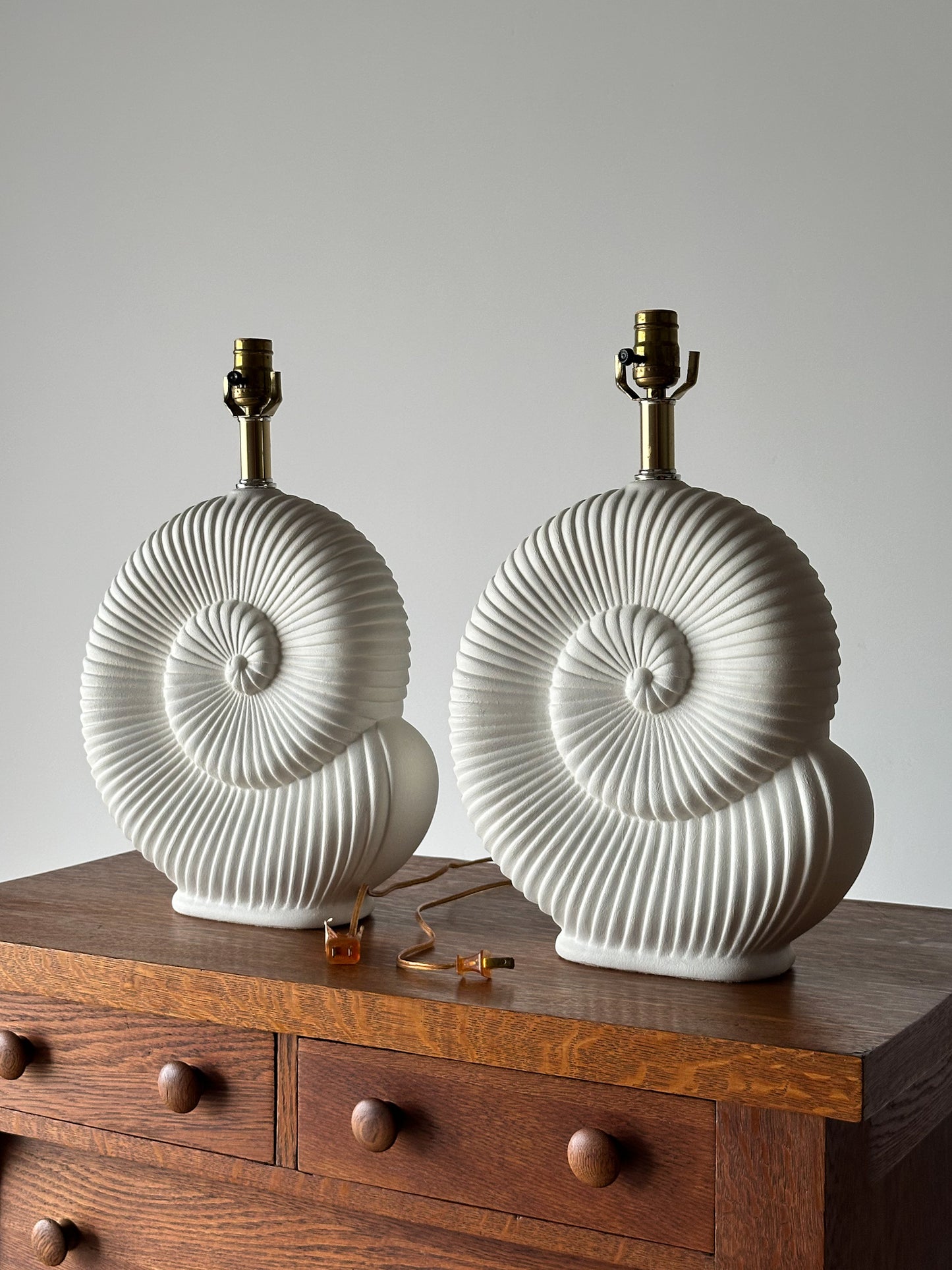 Vintage Plaster Nautilus Table Lamps, Pair