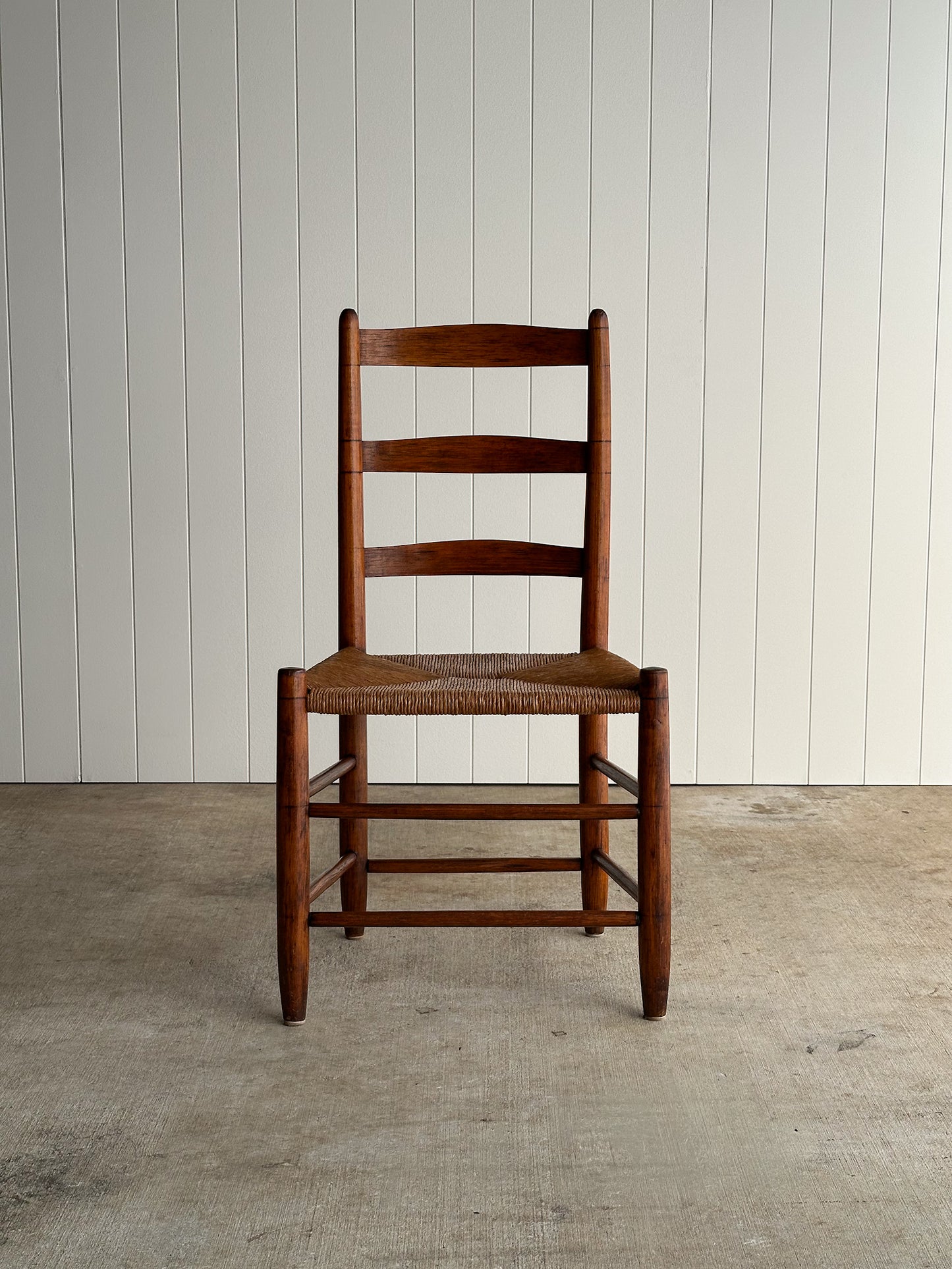 Antique Shaker Ladderback Chair with Hand-Woven Rush Seat, C. 1910
