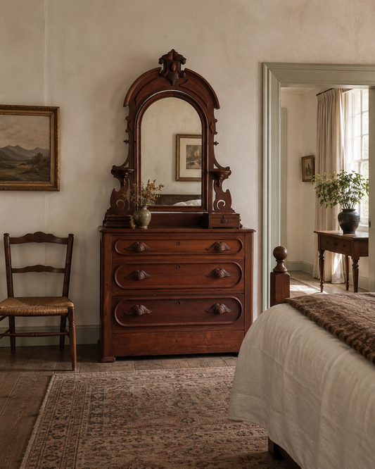 Antique Mid-19th Century Walnut Dresser with Hidden Drawer