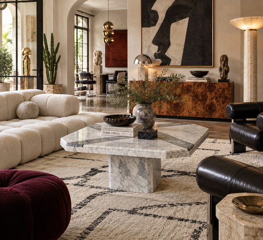Italian Carrara & Bardiglio Marble Inlay Coffee Table, 1970s