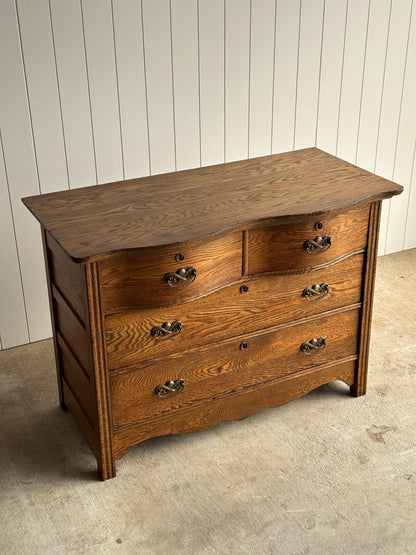 Late 19th Century Antique Serpentine Oak Chest of Drawers