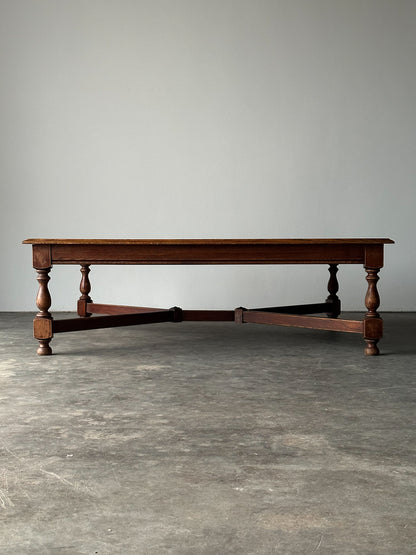 Hand-Laid Stone Mosaic Coffee Table on Vintage Oak Trestle Base