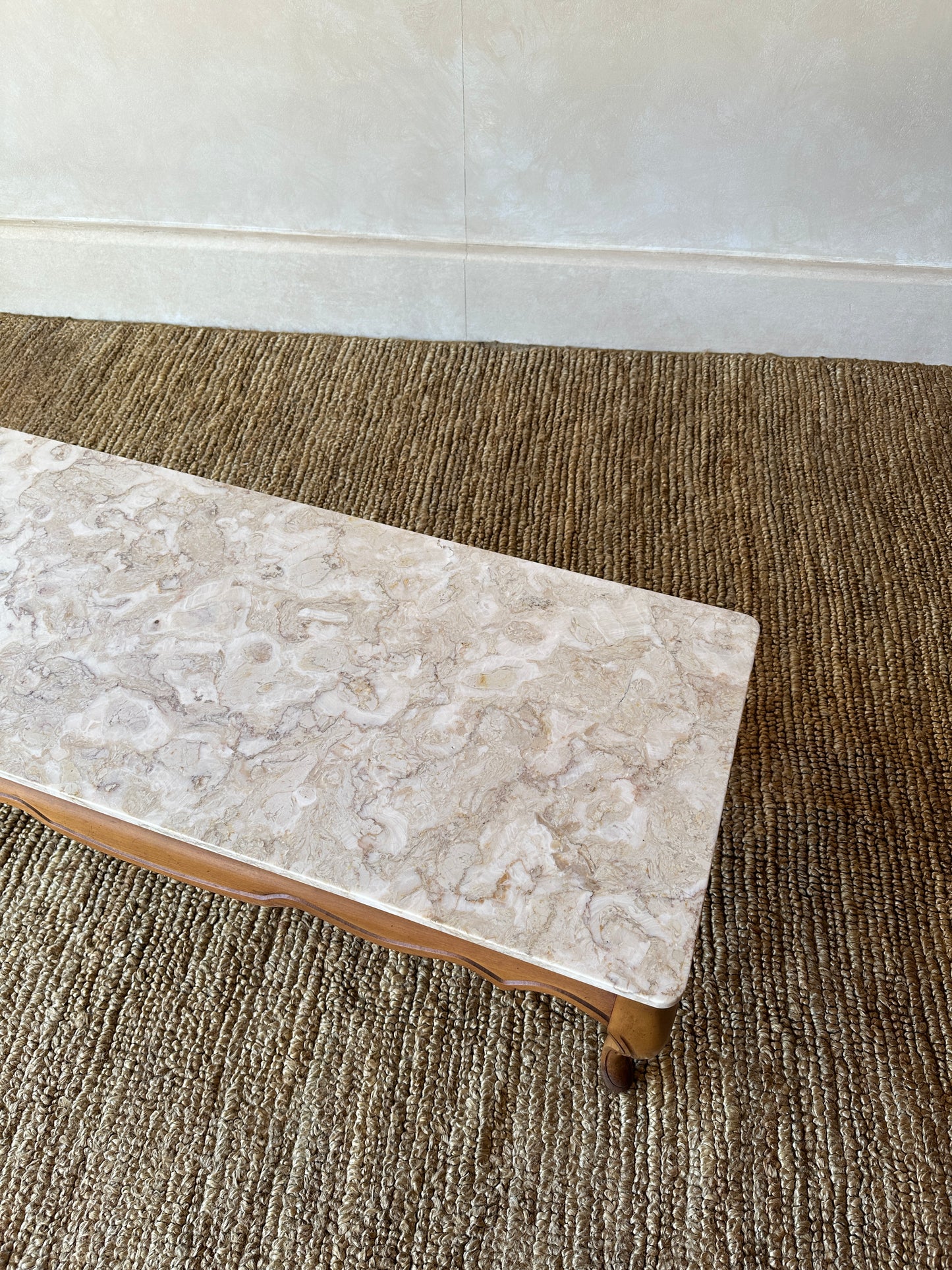 1950s French Provincial Marble and Carved Maple Coffee Table