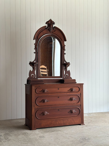 Antique Mid-19th Century Walnut Dresser with Hidden Drawer