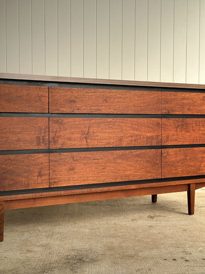 Mid-Century Walnut Nine-Drawer Dresser by Stanley, C. 1960s