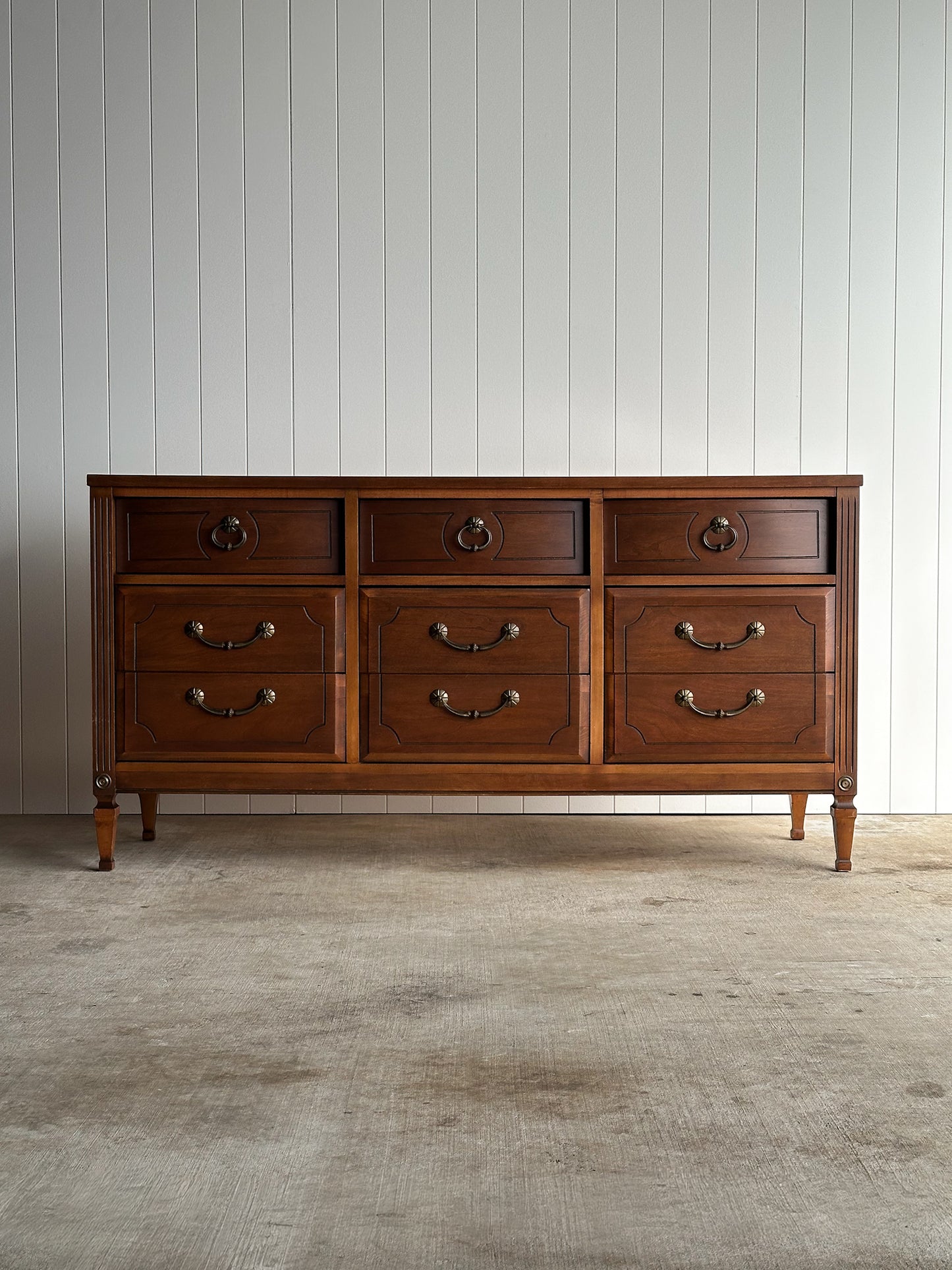 1970s Vintage Walnut Triple Dresser by Ward Furniture