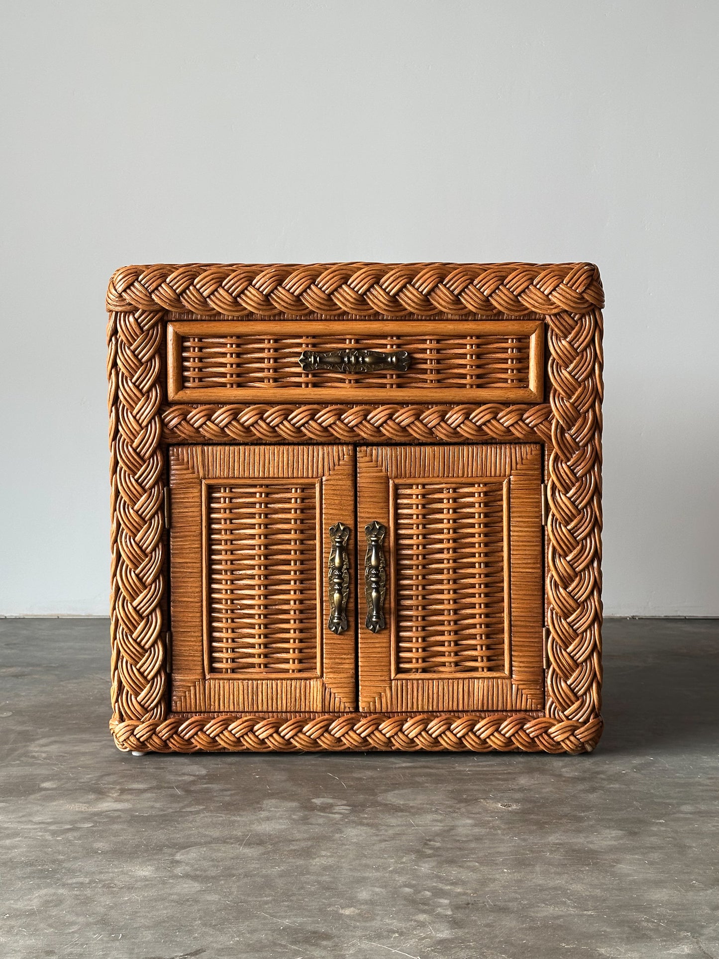Vintage Woven Wicker Nightstand