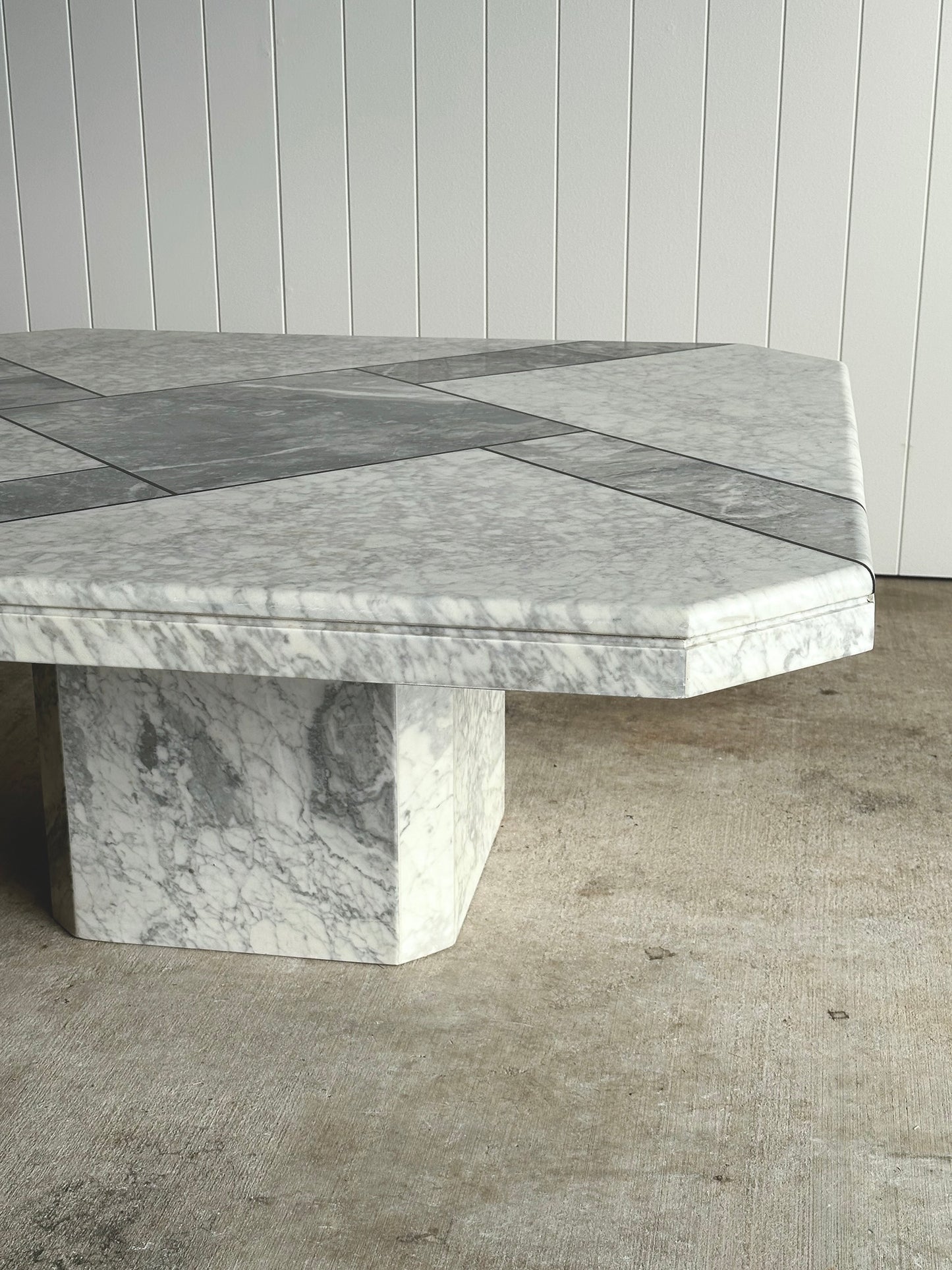 Italian Carrara & Bardiglio Marble Inlay Coffee Table, 1970s