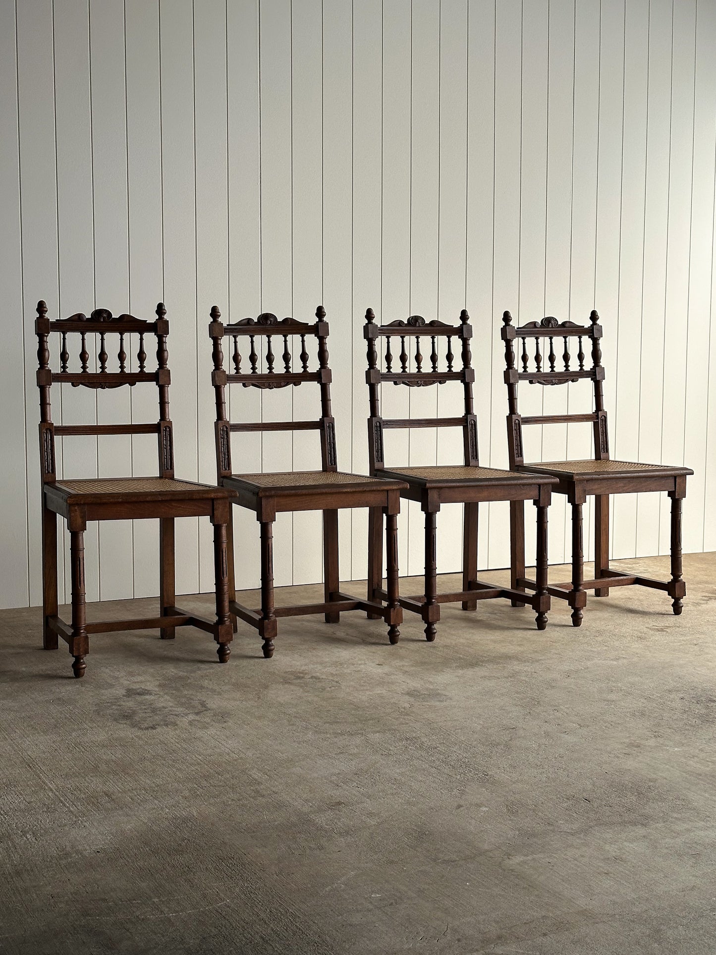 Set of Four Antique Dining Chairs With Carved Crest