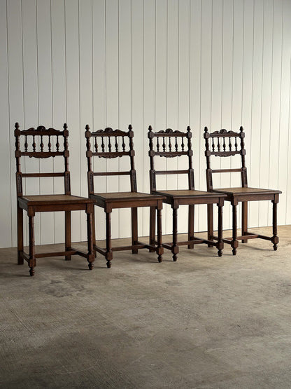 Set of Four Antique Dining Chairs With Carved Crest