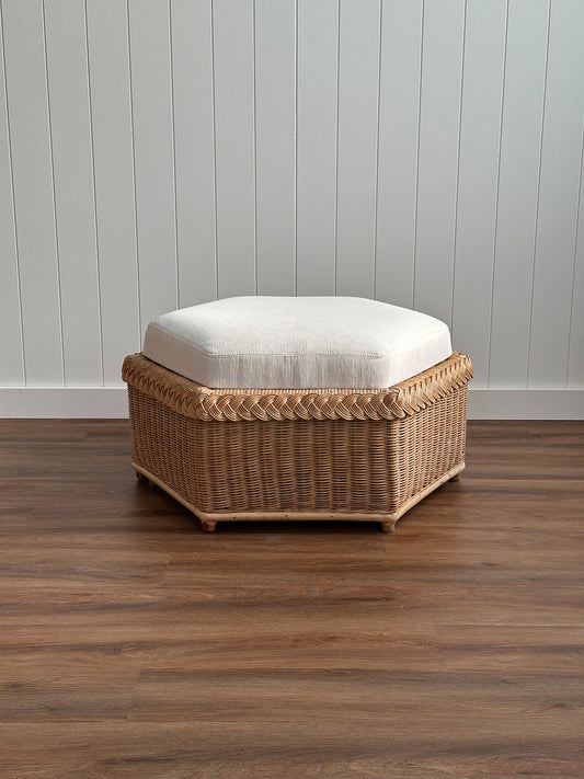 Vintage Brown Jordan Braided Wicker Hexagonal Ottoman