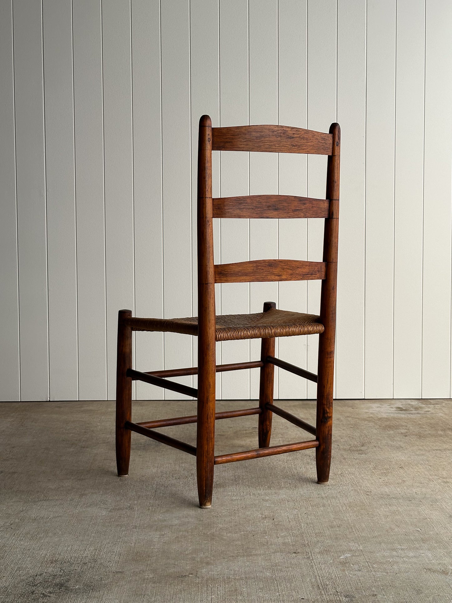 Antique Shaker Ladderback Chair with Hand-Woven Rush Seat, C. 1910
