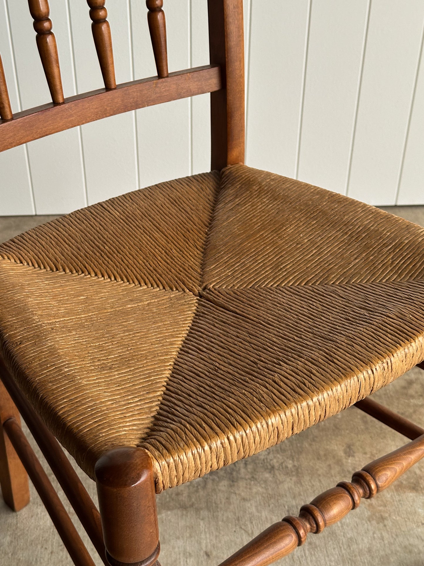 Vintage Maple Dining Chairs With Hand-Woven Rush Seats, Set of Six