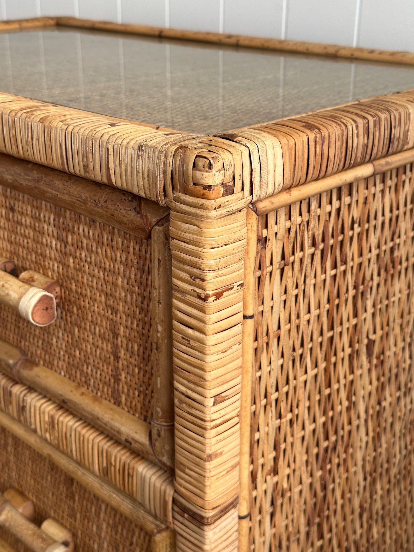 1970s Vintage Woven Rattan Chest of Drawers