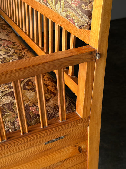 Pine Bench Fold-Out Daybed With Hidden Storage, Central Europe, 19th Century