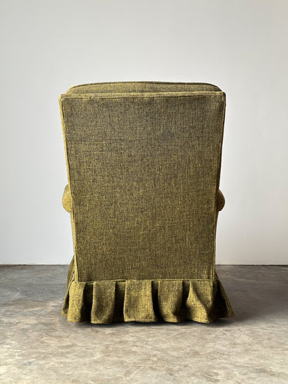 Olive Tweed Swivel Rocker with Patchwork Plaid Upholstery, 1970s