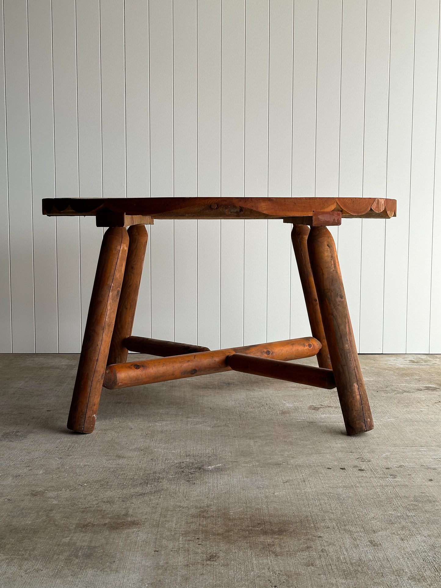 Early 20th Century Pine Dining Table with Scalloped Edge