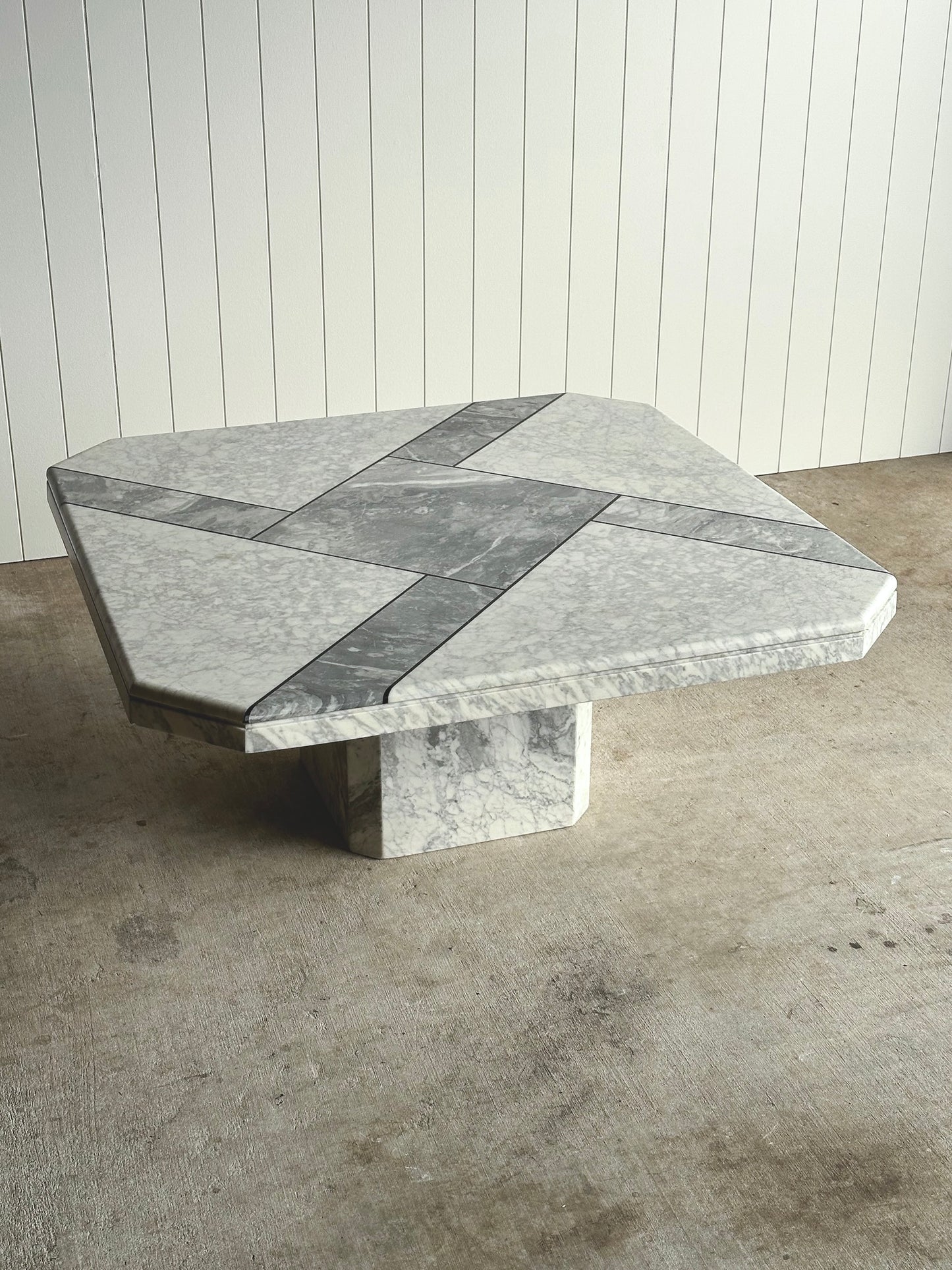 Italian Carrara & Bardiglio Marble Inlay Coffee Table, 1970s
