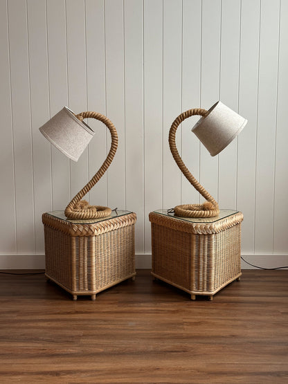 Vintage French Mid-Century Rope Table Lamps, Pair