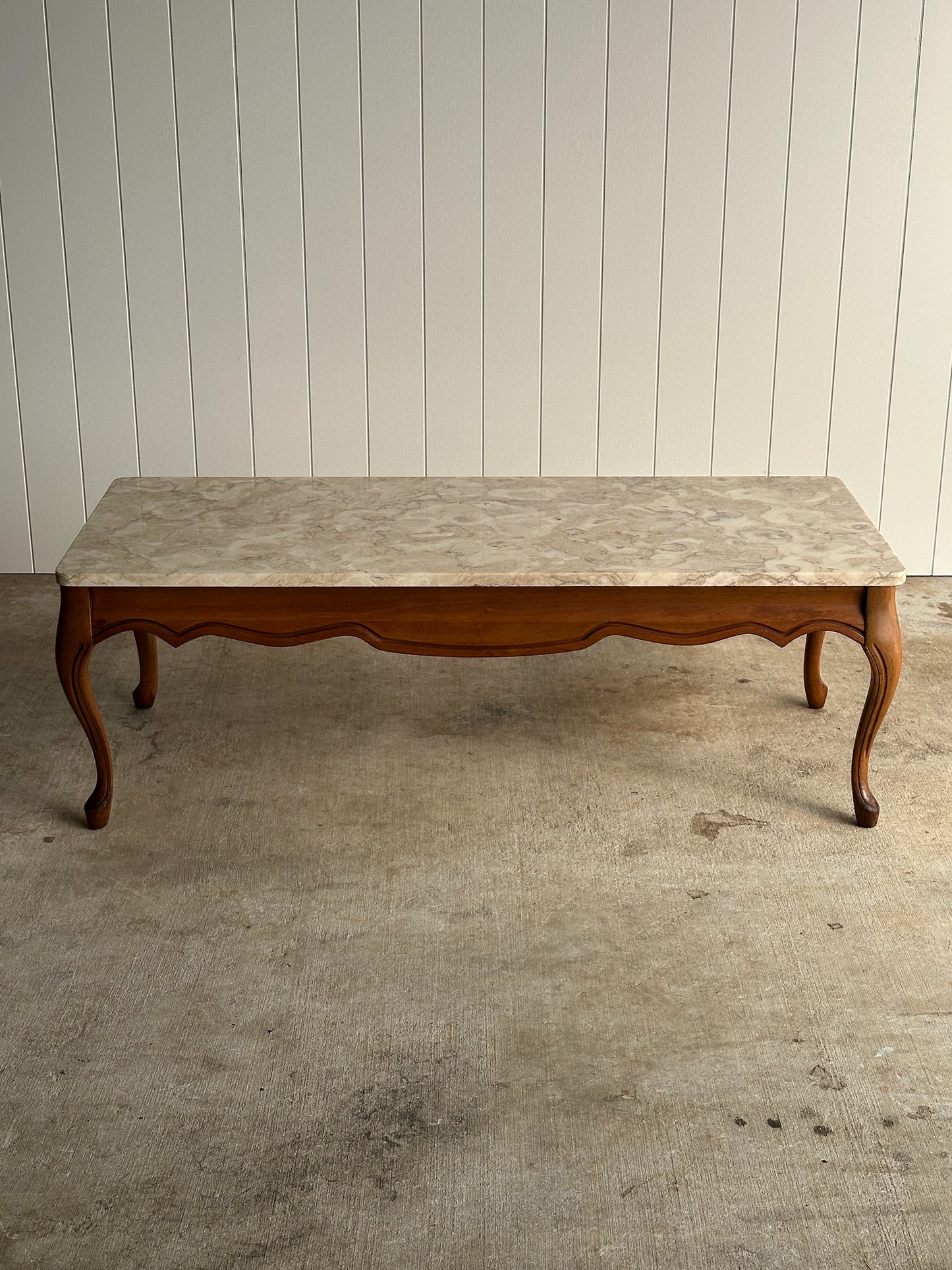 Vintage French Provincial Carved Maple Coffee Table with Marble Top