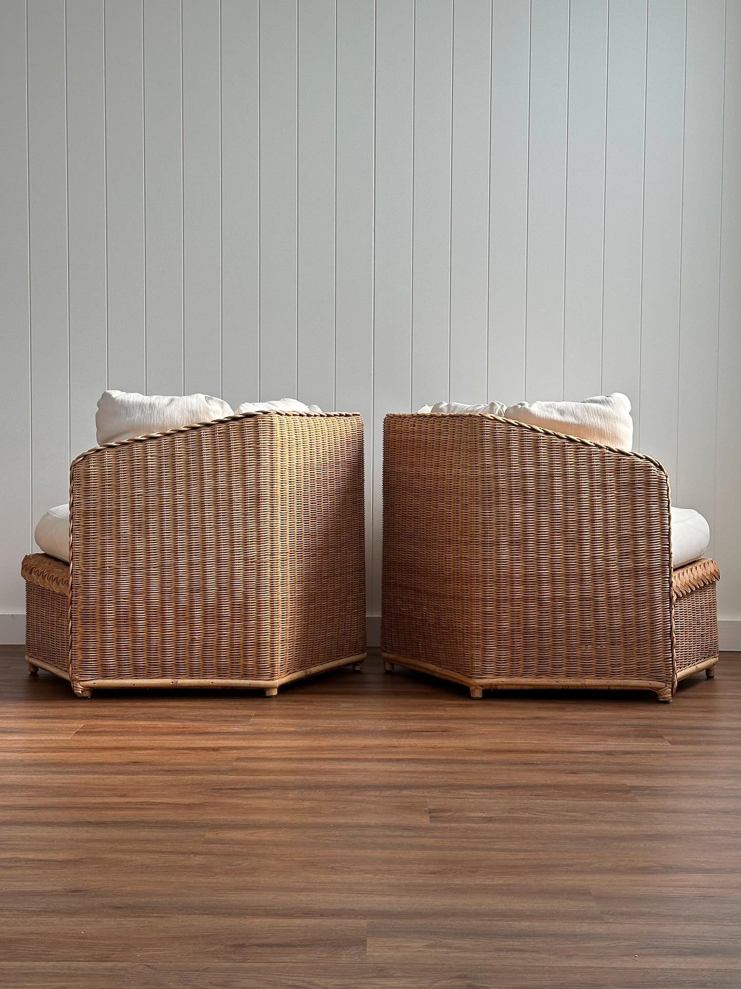 Vintage Brown Jordan Braided Wicker Lounge Chairs, Pair