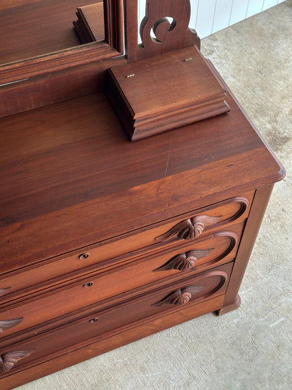 Antique Mid-19th Century Walnut Dresser with Hidden Drawer