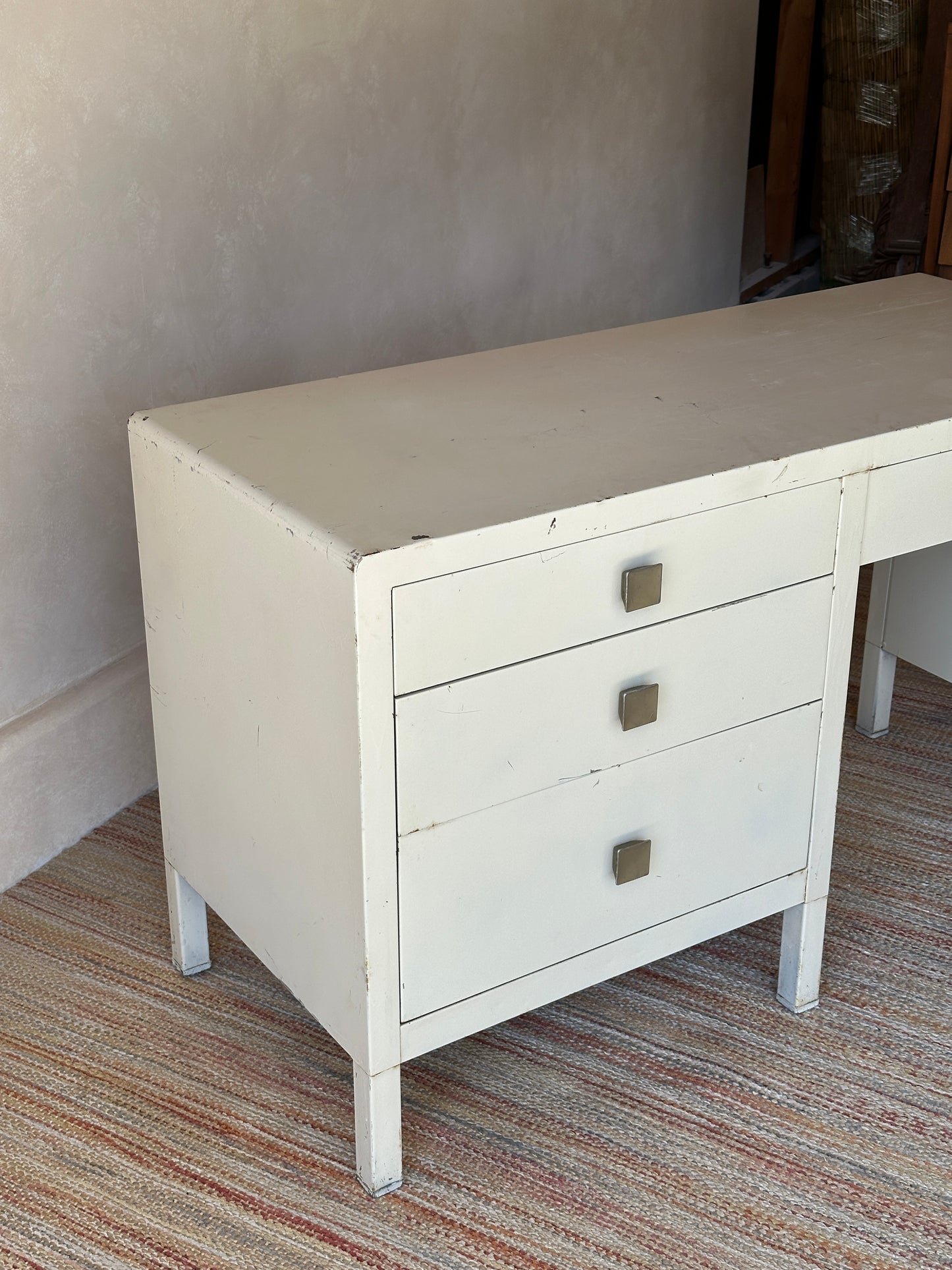 Vintage Simmons Metal Desk With Original Square Pulls, C 1940s