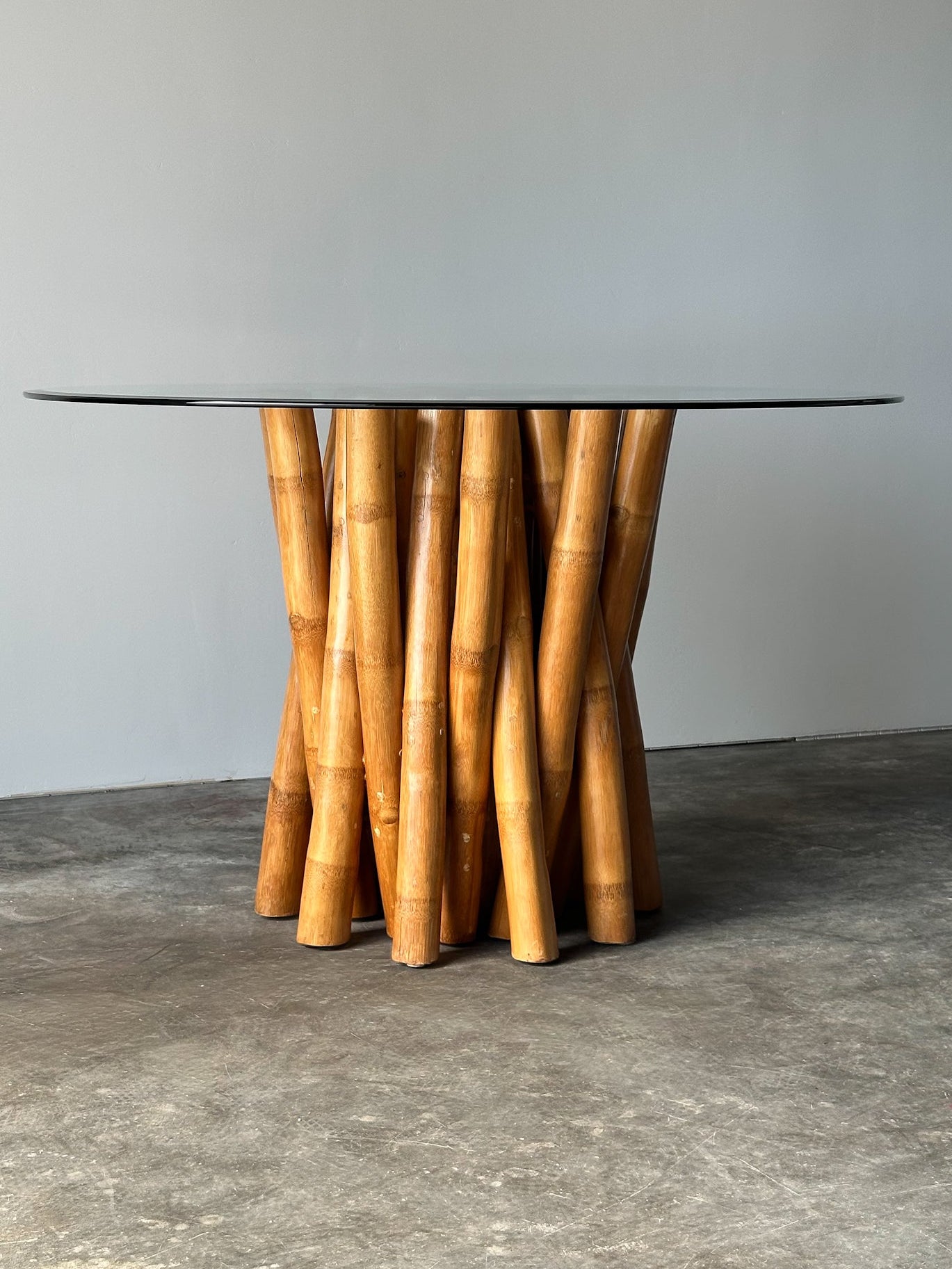 Vintage Sculptural Bamboo Pedestal Dining Table, Attributed to Budji Layug