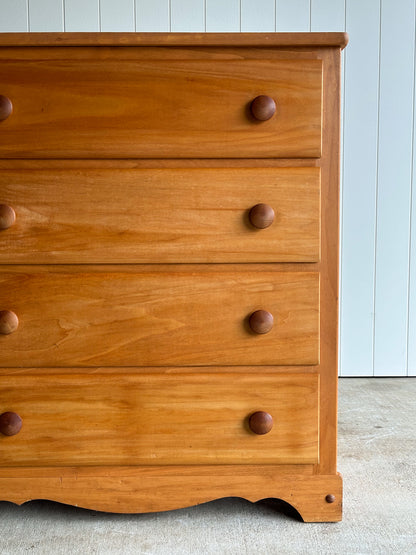 Vintage Pine Chest of Drawers with Scalloped Apron