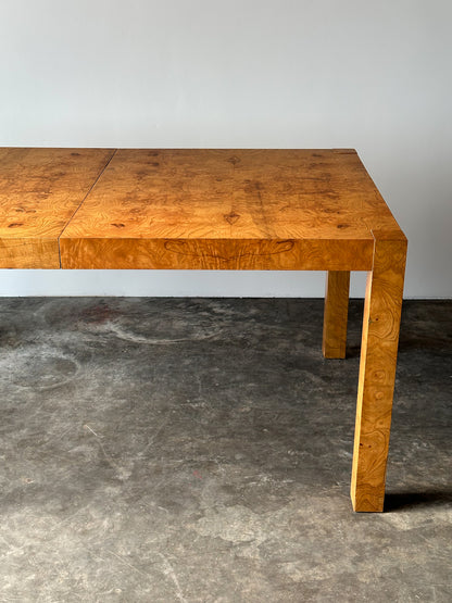 Lane Burl Wood Extendable Parsons Dining Table in the Style of Milo Baughman, 1970s