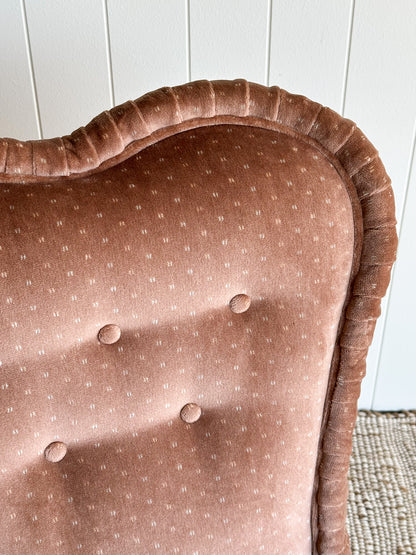 Vintage Blush Velvet Vanity Slipper Chair with Pleated Skirt