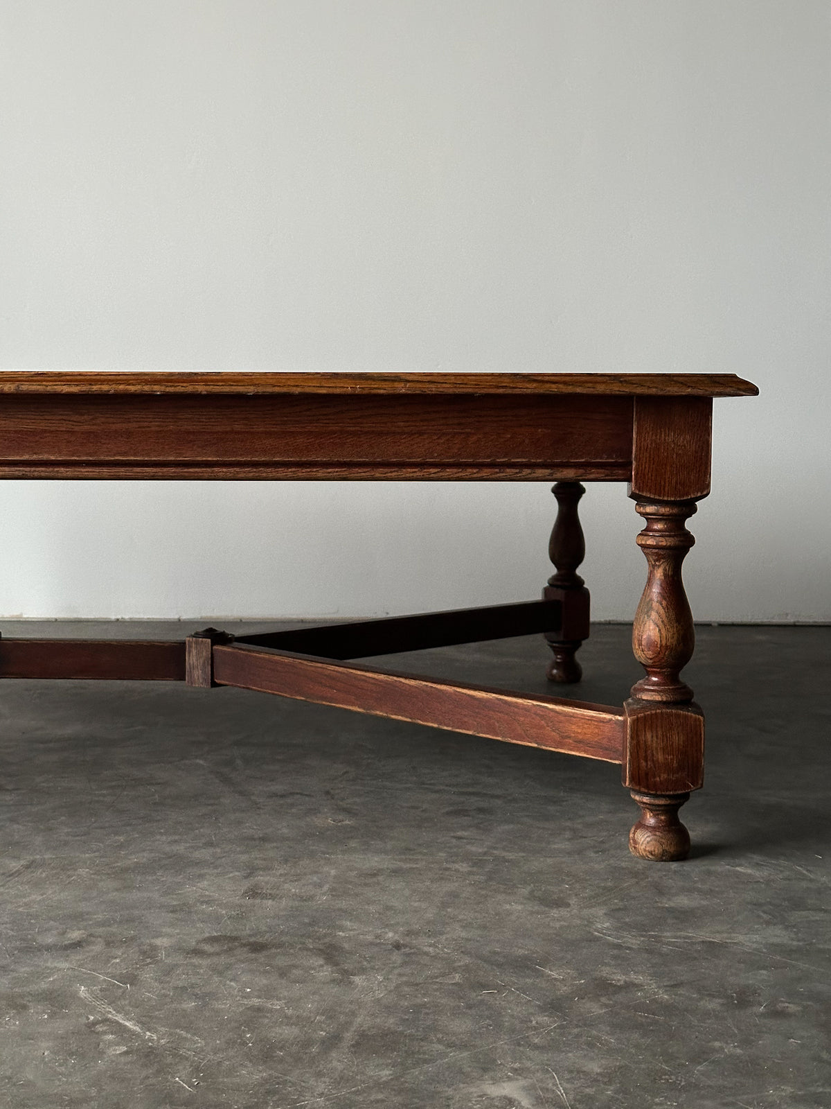 Hand-Laid Stone Mosaic Coffee Table on Vintage Oak Trestle Base