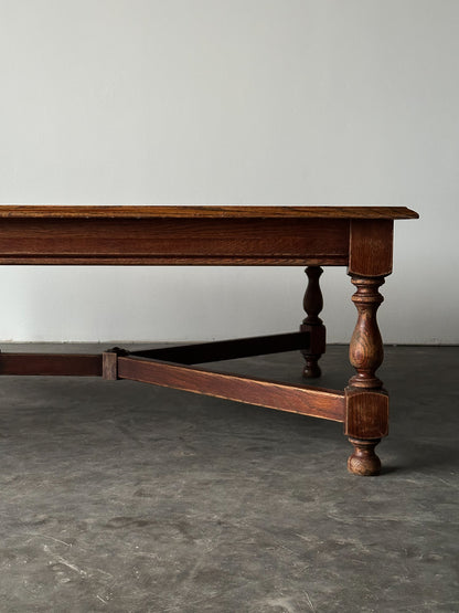 Hand-Laid Stone Mosaic Coffee Table on Vintage Oak Trestle Base