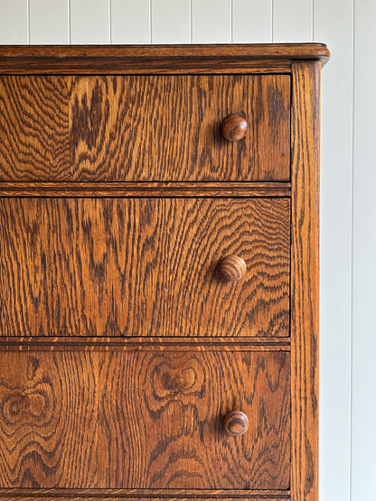 Antique Quarter Sawn Tiger Oak Chest of Drawers