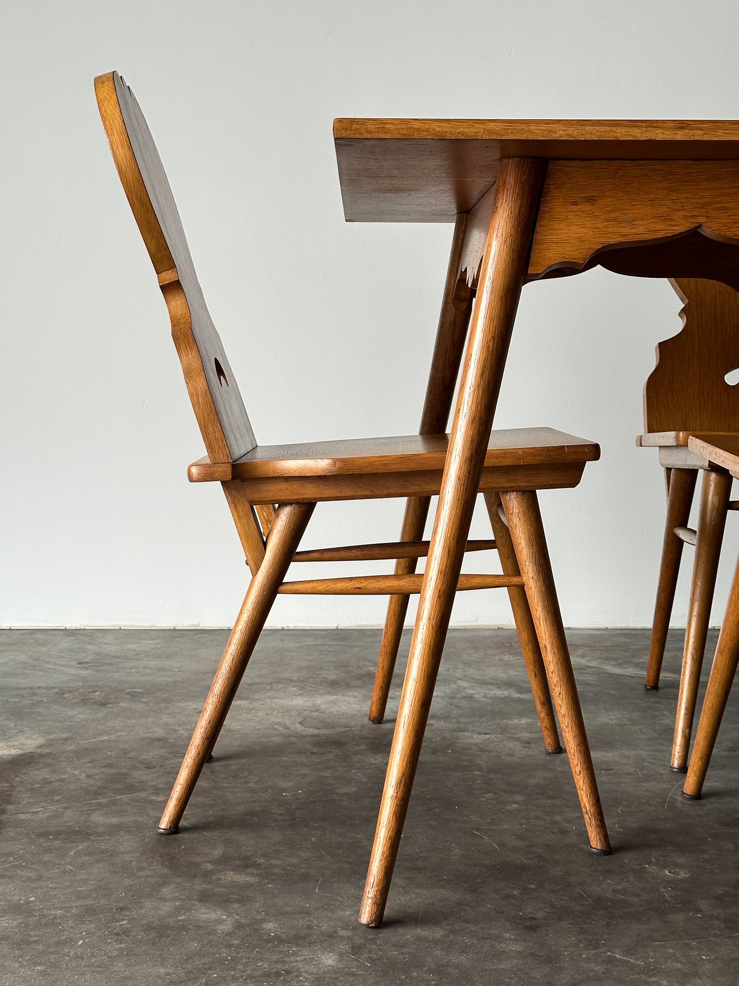 Swiss Alpine Stabelle Oak Dining Set, Mid-Century, Set of 5