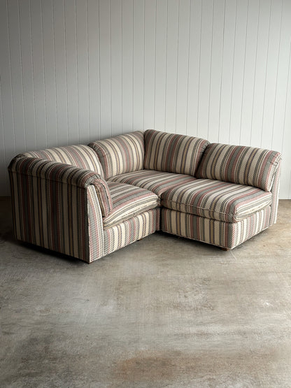 Vintage Postmodern Three-Piece Modular Sofa in Original Striped Upholstery, C. 1980s