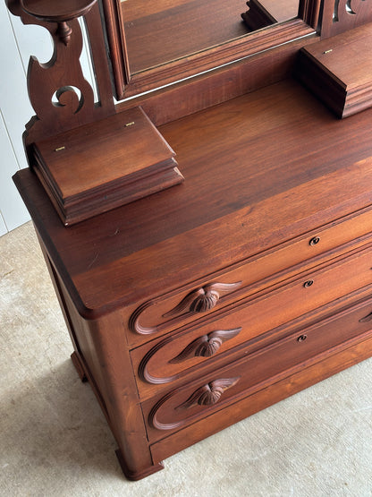 Antique Mid-19th Century Walnut Dresser with Hidden Drawer