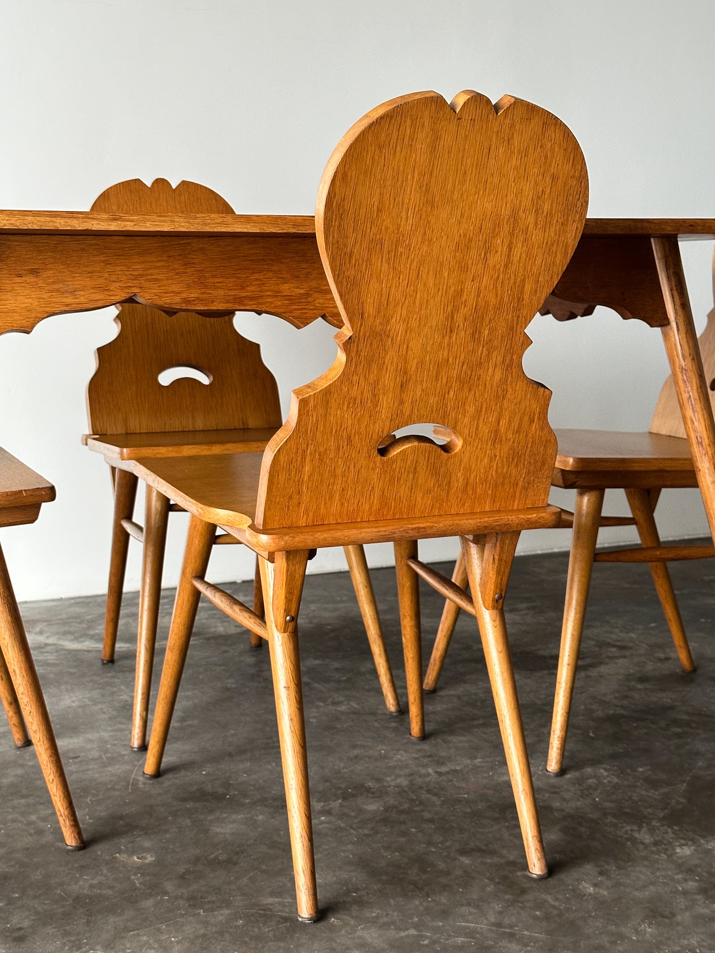 Swiss Alpine Stabelle Oak Dining Set, Mid-Century, Set of 5