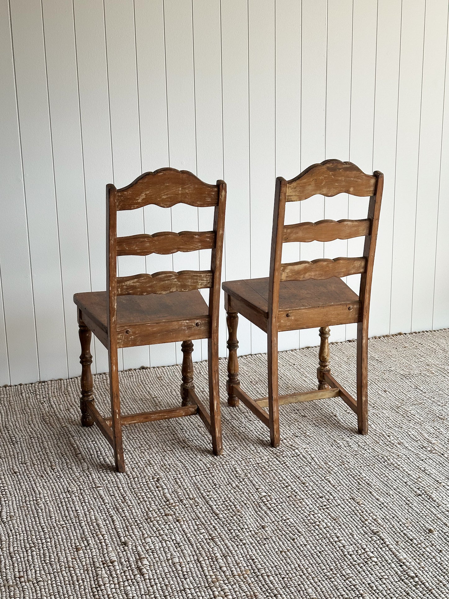 Antique Ladderback Scalloped Accent Dining Chairs, Pair