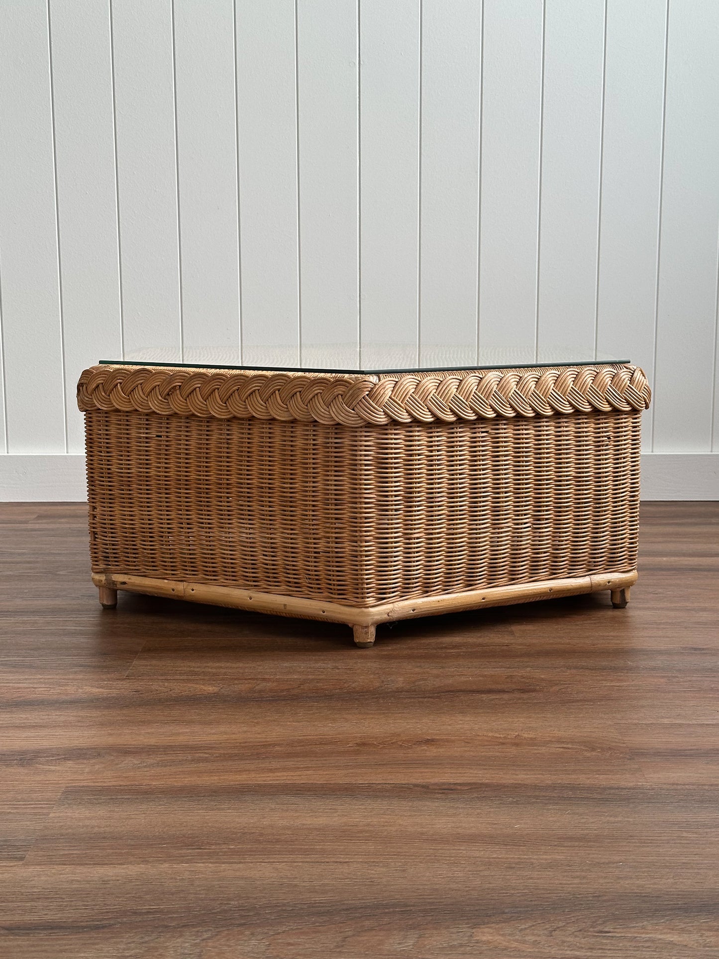 Vintage Brown Jordan Braided Wicker Coffee Table