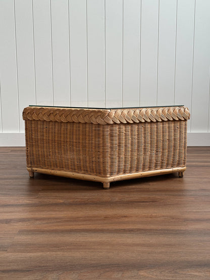 Vintage Brown Jordan Braided Wicker Coffee Table