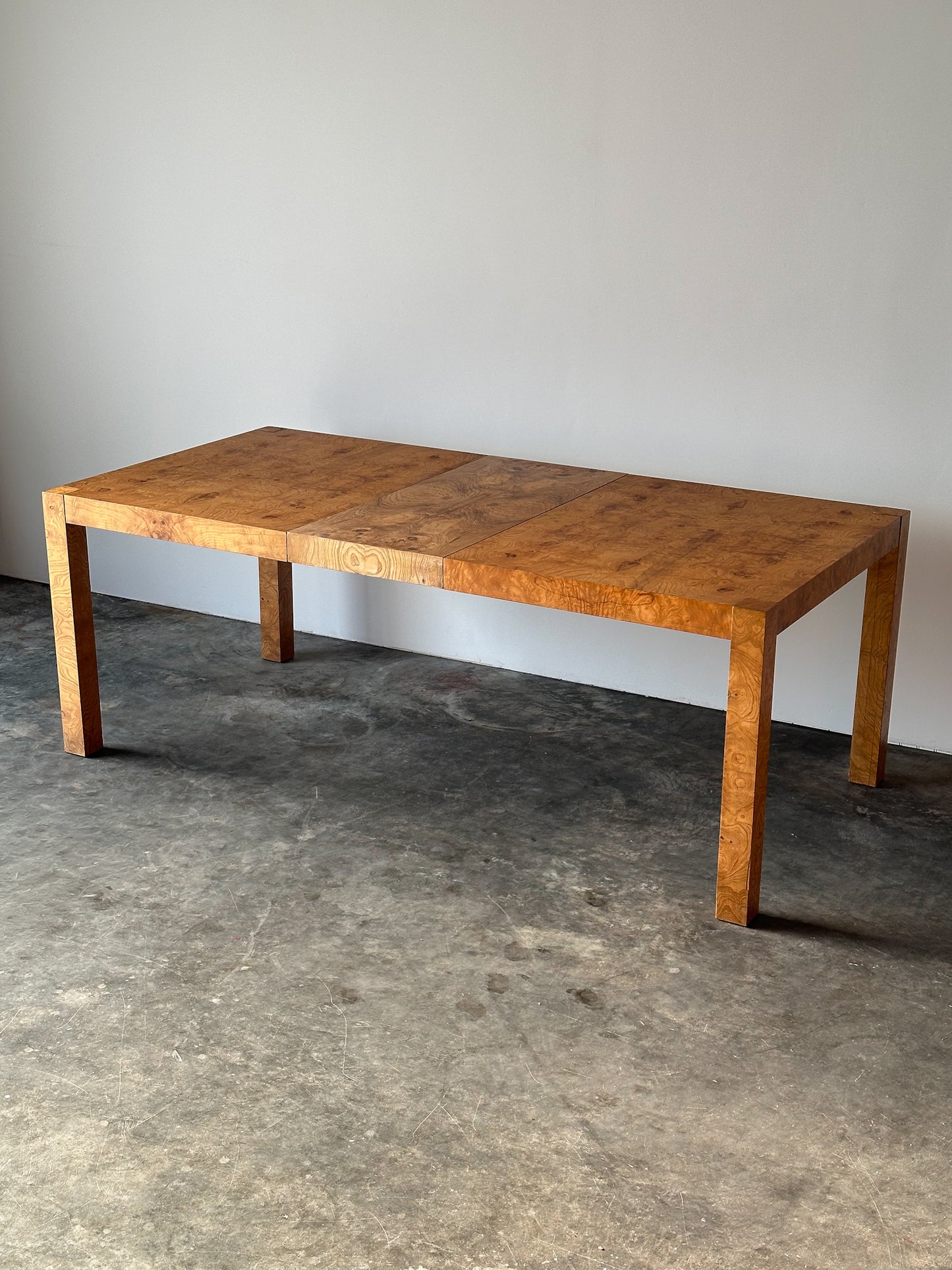 Lane Burl Wood Extendable Parsons Dining Table in the Style of Milo Baughman, 1970s