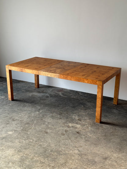 Lane Burl Wood Extendable Parsons Dining Table in the Style of Milo Baughman, 1970s